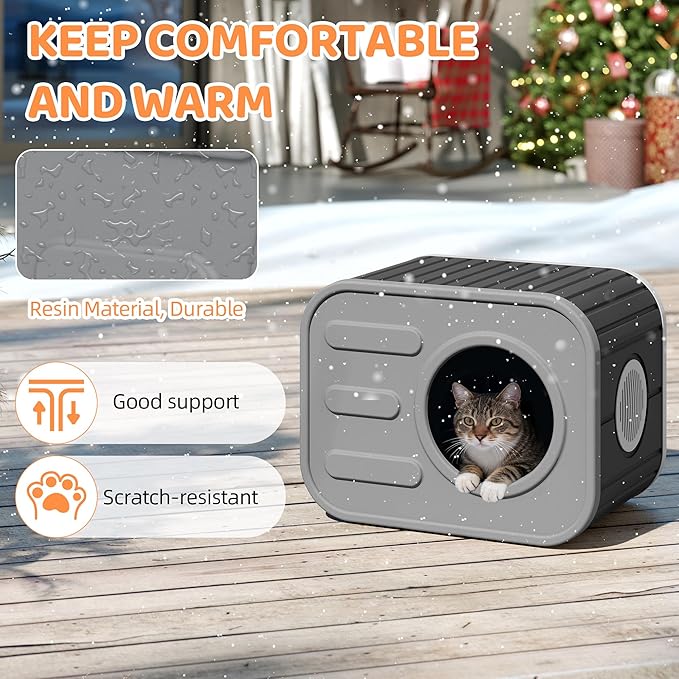LHBcraft Outdoor Cat House Weatherproof, Insulated Feral Cat House with Camera-Shaped Design, Cat Houses for Outdoor Indoor Cats, Grey