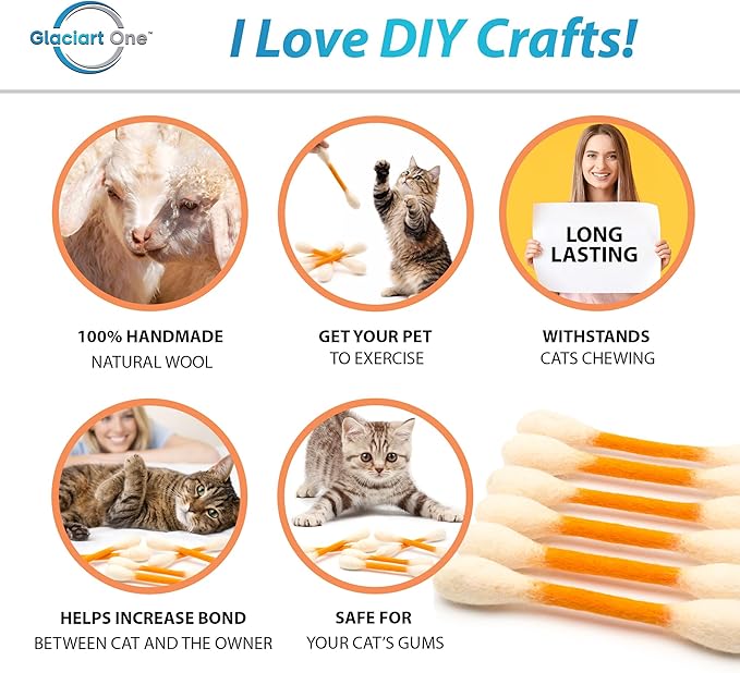 Glaciart One Swabs Cat Toys with Catnip - 6 Pk | Durable for Chew, Cute Cat Toys Interactive Kitty for Boredom, Exercise, & Play | Filled w/Organic Catnip for Anxiety & as Digestive Aid | Gift Idea
