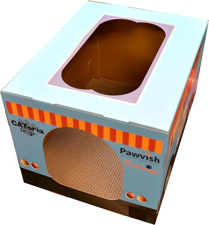 Food Truck Cardboard Cat House and Scratcher, Play House, Scratching Pad, Corrugated Hideaway Cave, Cute Kitty Condos Box, Bed for Indoor Cats, Kittens, Bunny, Fur Babies