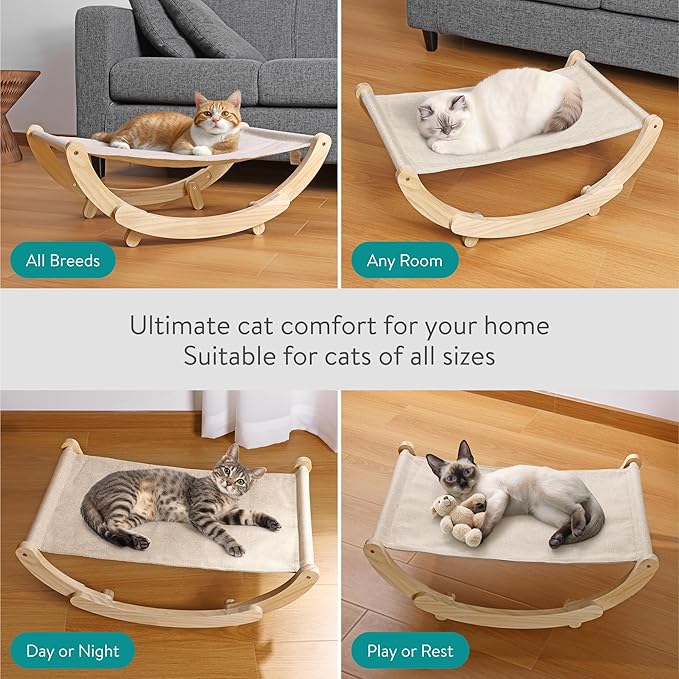 Navaris Cat Swing Bed - Spacious & Comfortable Cat Hammock Bed - Elevated Cat Chair Bed for Large Cats - Cat Furniture for Outdoor or Indoor Cats - 2-in-1 Design Raised Cat Bed