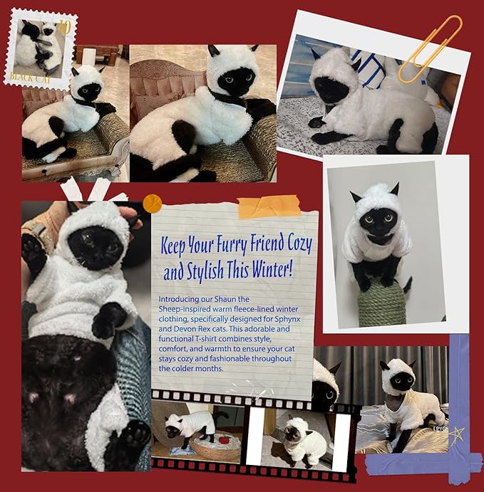 Warm Fleece Lined Winter Clothing for Sphynx & Devon Rex Cats | Soft Faux Lamb Wool | Cozy and Comfortable | Sheep Costume | XL 3.5-4.5 kg