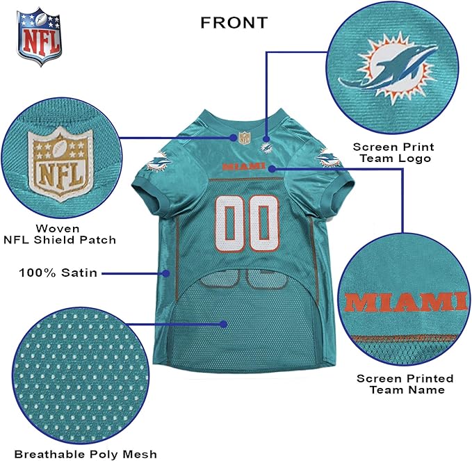 Pets First NFL Miami Dolphins Dog Jersey, Size X-Small, Football Shirt Costume for Pet, Dog Sports T-Shirt, NFL Team Clothing for Cats, Licensed Pet Apparel Available in 7 Sizes and 32 Teams