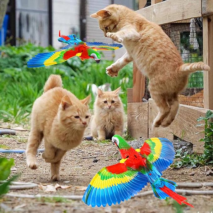 LOMIMOS Simulation Bird Cat Toy with Lights and Sound, Interactive Hanging Spinning Electric Toy Bird for Cats Indoor Ceiling Kitten Play Chase Exercise Eliminating Boredom(Parrot)