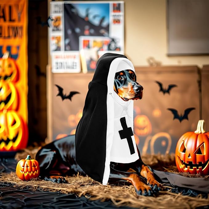 PET SHOW Nun Dog Costume for Medium Large Dogs Halloween Cosplay Outfit Black White Cloak Dress Up Adjustable Pets Apparel Holiday Party Clothes Boys Girls(L/XL)