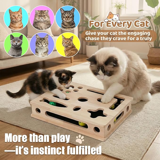 Cat Scratch Puzzle Enrichment Box, Smooth Solid Wood Cat Nail File Enrichment Box with Built-in Sandpaper, Cat Nail File Box Stress Free Alternative to Clippers & Grinders(No Bell Ball) (Large)