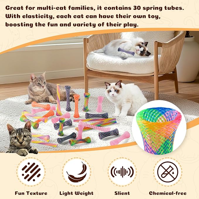 30 Pack Cat or Kitten Colorful Spring Tube Toy Fun Pet Action