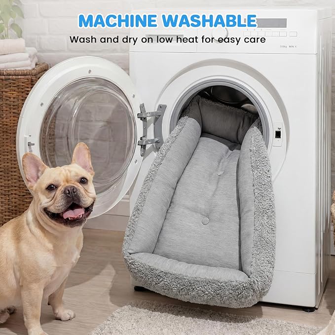 Washable Dog Bed for Medium Small Dogs—Reversible Design (Ice Silk Cooling Layer|Sherpa Fleece Layer),Rectangle Pet Bed for Dogs and Cats, Grey (20" X 14")