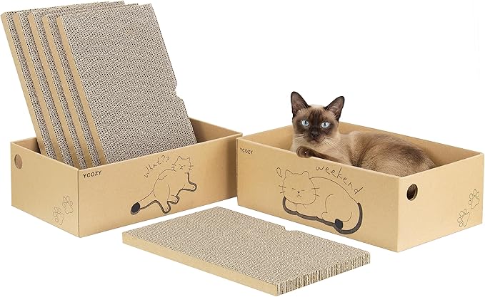 Ycozy Cat Scratcher with 2 Boxes, 6 PCS Replacement Reversible Cat Scratching Board for Cat Paws, Large Cat Scratcher Cardboard Corrugated for Indoor Cats
