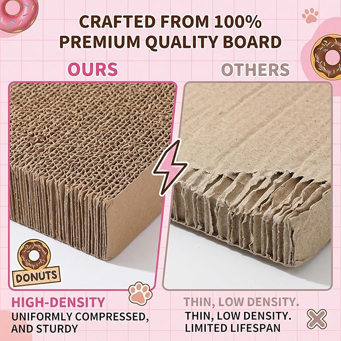 Donut Shop Cardboard Cat House Cat Scratch House with Scratcher Kitten Hideaway Playhouse Bed with Scratching Pads Cardboard Scratch Box for Indoor Outdoor Cats Bunny Small Animals Gift Supplies