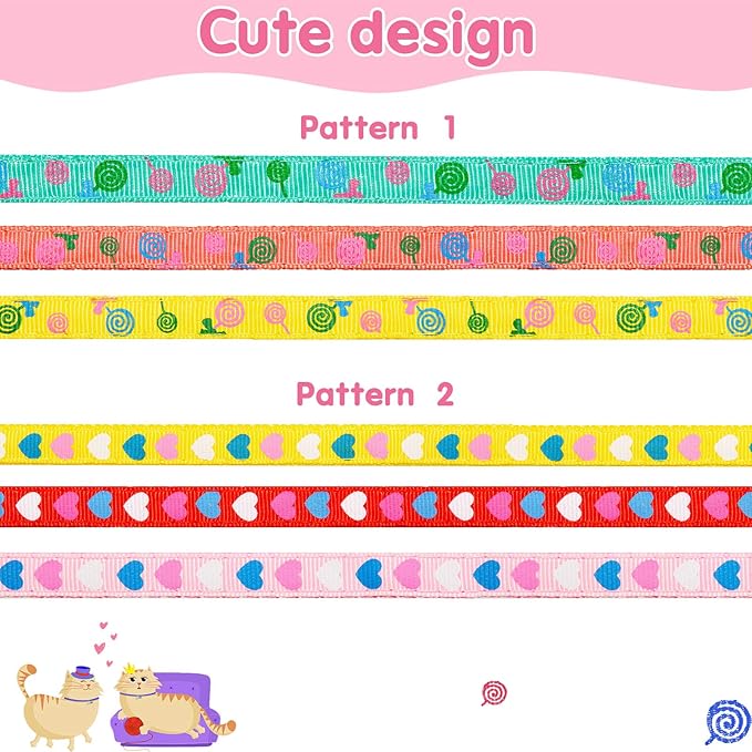 Frienda 6 Pack Cat Collars with Bells Breakaway Cats Collar Adjustable 8.27 to 13.39 Inches Safety Buckle Cute Pets Collar for Adult Cats and Small Dogs(Pink, Green, Red, Light Red, Yellow)