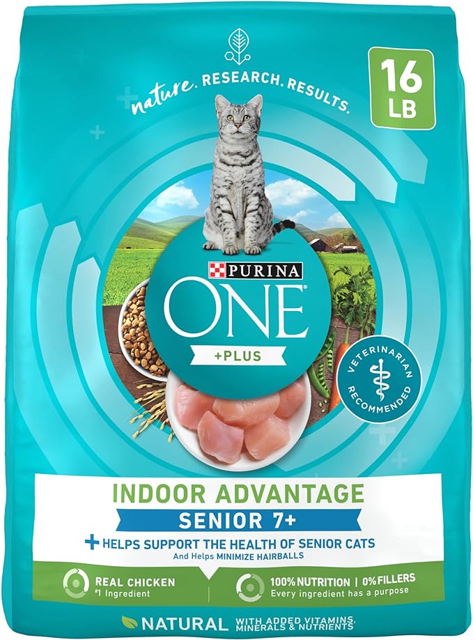 Purina ONE High Protein, Natural Senior Dry Cat Food, Indoor Advantage Senior+ - 16 lb. Bag