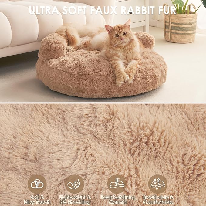 EHEYCIGA Dog Bed Medium Size Dog, Fluffy Small Dog Couch with Removable Washable Cover, Bolster Pet Sofa, Waterproof and Non-Slip, 30" x 30"x 8.5", Camel
