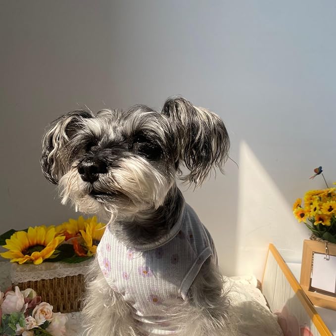 Summer Dog Cotton T Shirt Pet Tee Shirts Puppy Daisy Flower Prints Clothes Apparel for Small Dogs Cats