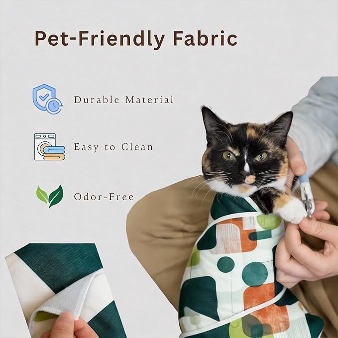 Cat Grooming Wrap, Self-Adherent Cat Wrap for Cutting Nails, Cat Burrito Wrap for Ear Cleaning & Medication, Cat Swaddle Wrap for Teeth Brushing, No-Scratch Cat Restraint for Nail Clipping, M