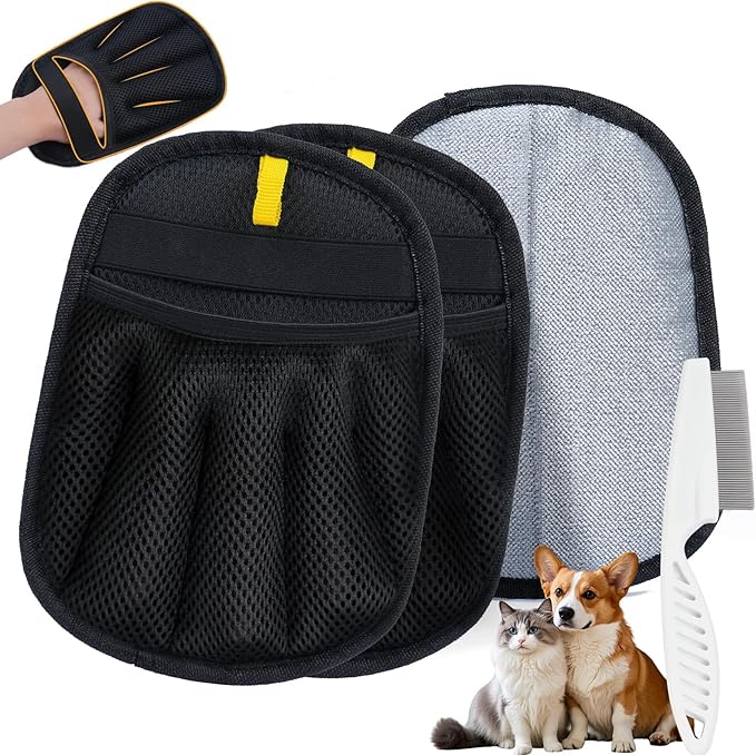Upgraded Pet Hair Removal Glove, 2 Pack Newly Upgraded Electrostatic Pet Hair Remover Glove with Comb & Pet Hair Keychain, Magic Glove for Pet Hair for Clothing, Couch, Carpet, Car Seat