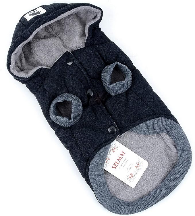 Fleece Dog Hoodie Winter Coat for Small Boy Dog Cat Puppy Cotton Hooded Jacket Chihuahua Clothes Girl Boy Yorkie Pet Walking Outdoor Black XXL