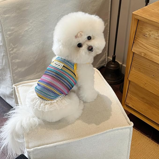 Colorful Openwork Knitted Dog & Cat Clothes - Stylish Pet Tank Top & Skirt for Small Dogs, Cats, Puppies & Kittens, Breathable Comfortable Cozy Pet Clothing