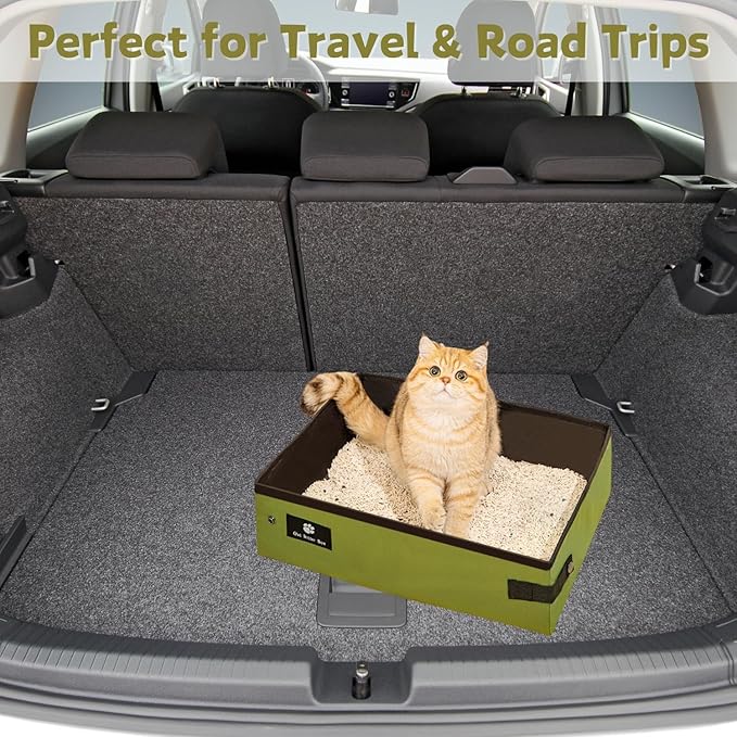 Portable Foldable Cat Litter Box - Waterproof, Leak-Proof for Outdoor Camping, Hotel Stays, Road Trips - Travel Essentials for Cats & Kittens (Green, Large)