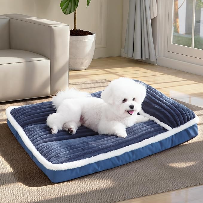 KHONSU PET Dog Couch Sofa Bed with Pillow – Orthopedic Memory Foam Dog Bed for Indoor Use Removable Washable Cover, Supportive Puppy Couch, Blue, M