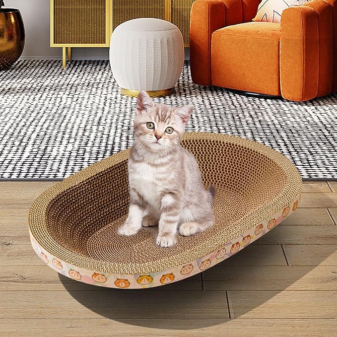 Oval Cardboard, er Bed, Cat Lounge Bed, for Rest Playing Sleeping, for Furniture Protection, Large