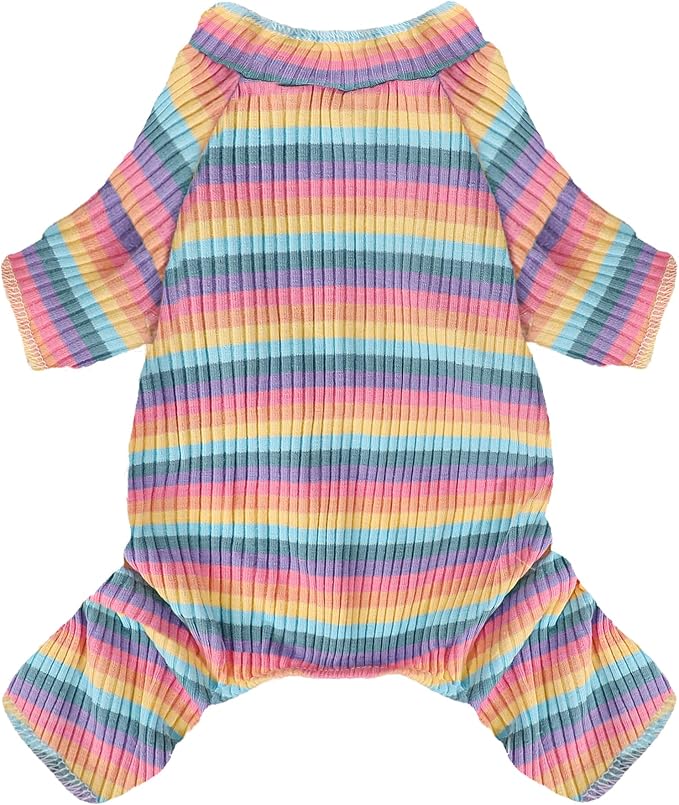 Dog Pajamas Small Sized Dog Striped Girl Puppy Clothes Onesie, Stretchy 100% Cotton Rib Pet Onesie, Four-Legged Dogs Pjs Body Suits for Teacup Chihuahua Yorkie Bulldog Pug, Purple, L