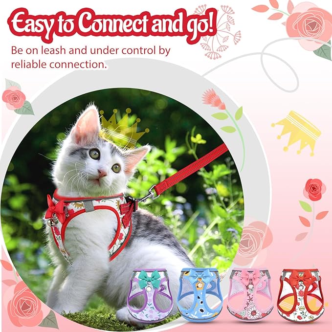 Cat Harness and Leash Escape Proof for Walking, Adjustable Soft Kitten Harness with Reflective Straps Step in Cat Vest Harness for Small Kitten and XS Dogs (Red, XS-Chest(10.2"-11.8"))