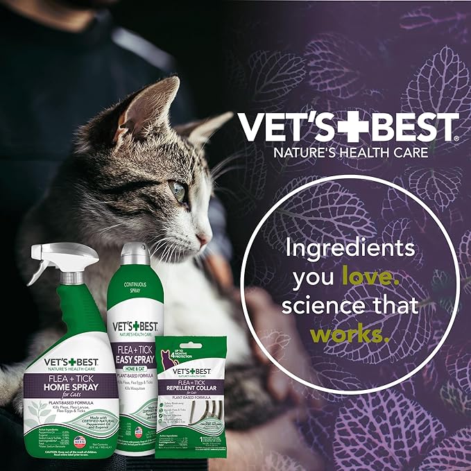 Vet's Best Flea and Tick Home Spray for Cats - Flea Treatment for Cats and Home - Plant-Based Formula - Certified Natural Oils - 14 oz
