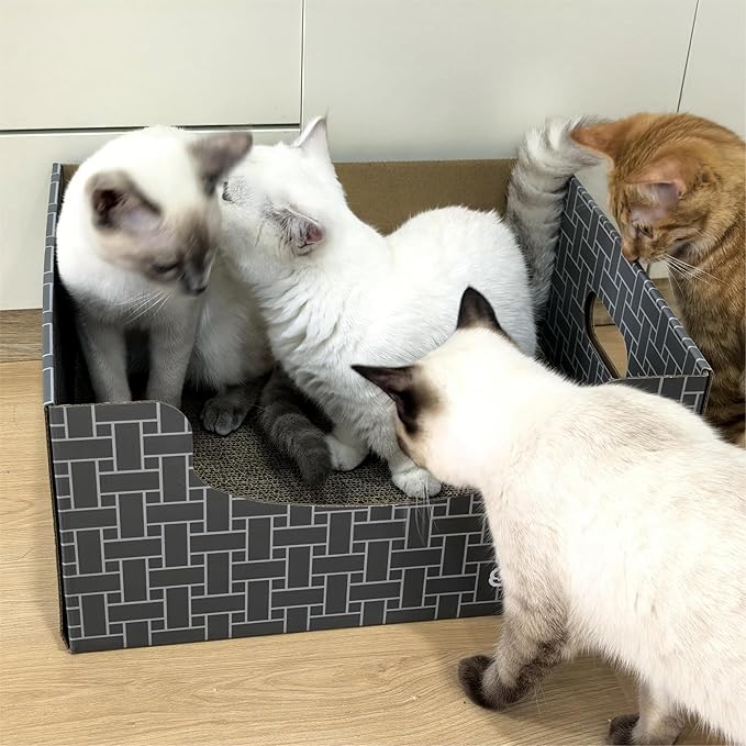 Extra Large Cat Scratch Box Cardboard Cats Scratcher with Bigger Space Double-Sided Scratching Boxes Refillable Pad Easy to Clean Scratchers for Indoor Cats (Grey 3 pcs Pads)