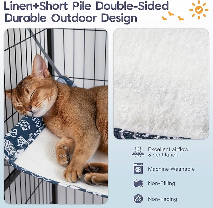 Fantasreen Reversible Cat Hanging Hammock 2 Pieces Soft Pet Cage Hammock with Adjustable Straps and Metal Hooks Double Sided Hanging Bed for Small Rabbits Ferret Cat