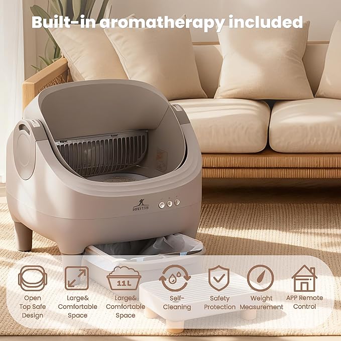Automatic cat Litter Box, Supports APP Remote Connection, Health Monitoring System, Low-Noise and Quiet, Equipped with high-Barrier Protection