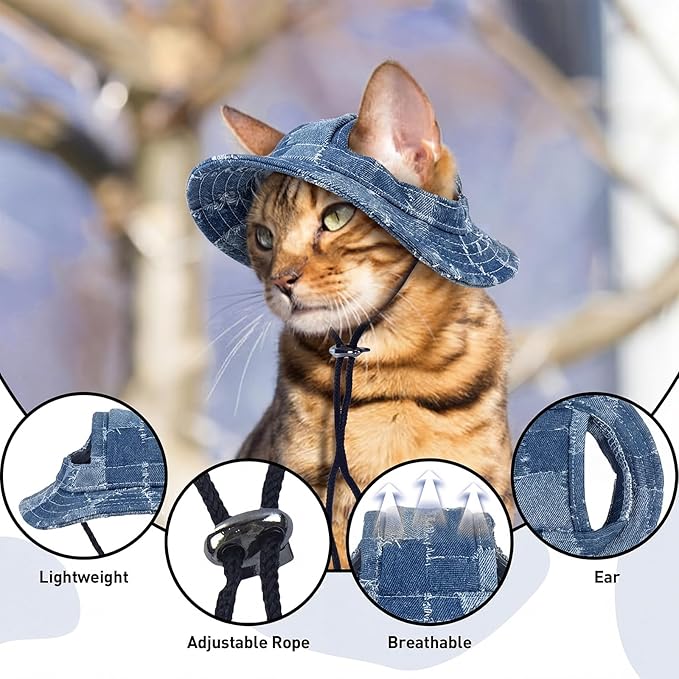 QBLEEV Cat Hats for Cats Only, Sphynx Hat with Ear Hole, Kitten Headwear Mini Sun Sombrero Caps, Summer Cat Cowboy Hats, Pet Chihuahua Sunscreen Baseball Outdoor Climbing Cap Birthday Party