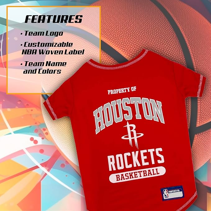 Pets First NBA Licensed Hoodies & T-shirt for Dogs & Cats, Houston Rockets, Medium