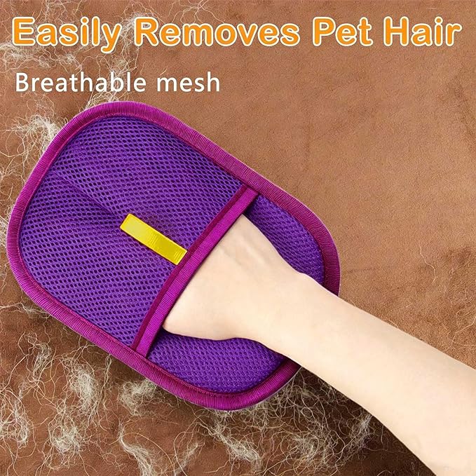 Pet Hair Removal Glove - Electrostatic Cat Dog Hair Remover Glove, Reusable Magic Brush Pet Hair Remover Tool for Couch, Carpet, and Car Seat (Purple,1 Pack)