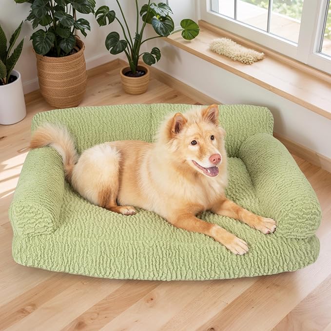 KHONSU PET Orthopedic Dog Sofa for Medium Dogs Plush Dog Couch Chair with Removable Washable Cover, Supportive & Durable Bed for Pets Up to 40lbs-Green