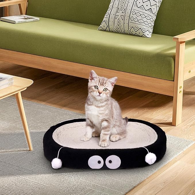 Cat Scratch Pad Bowl Nest Corrugated Cat Lounge Comfortable Claw with Interaction Ball Toy Furniture Protector, Black Oval