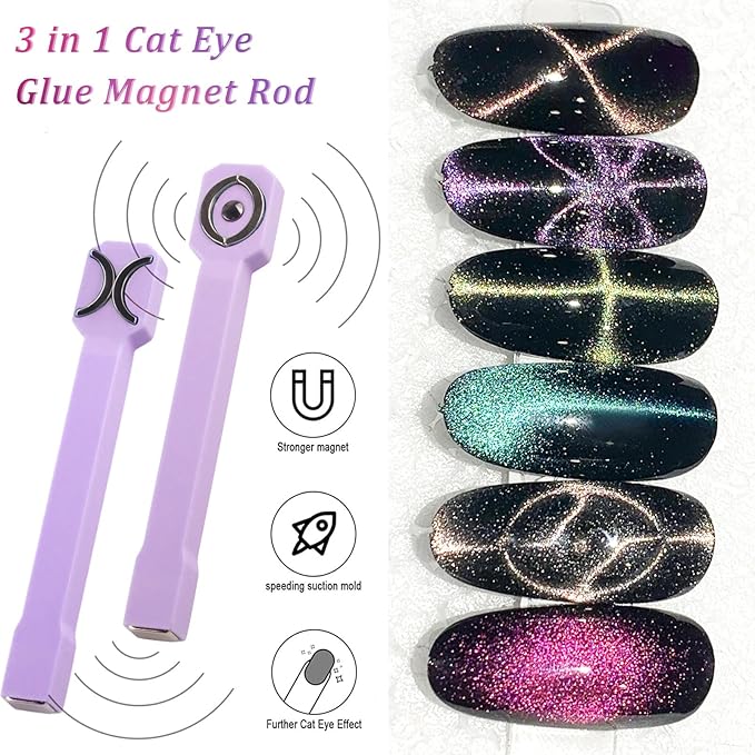 Honey Joy 3-in-1 Cat Eye Magnet for Nails, Multi-Function Nail Magnet Stick, Upgraded Cateye Magnet Tool for 3D Magnetic Cat Eye Gel Polish Nail Art, Salon & Home Use (NAT253-Purple)