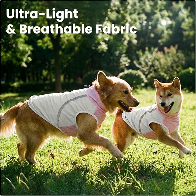 FUAMEY UV Protection Sleeveless Dog Shirt, Sun Protection Pet Summer T-Shirt with Zipper & Reflective Strips, Lightweight Quick-Dry Breathable for Medium Dog Breeds (Pink, L)