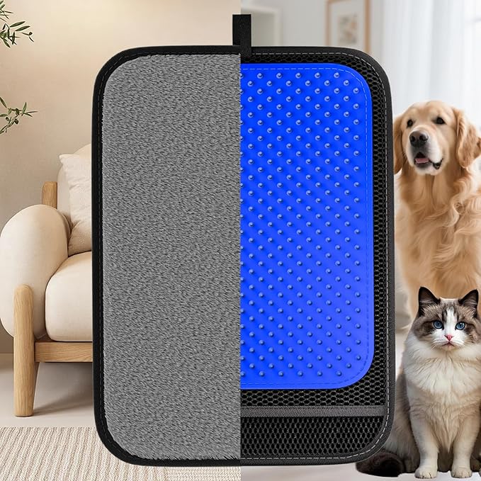 2 in 1 Pet Hair Removal Glove, Upgraded Pet Hair Remover Tool, Gentle Shedding Silicone Magic Brush for Dogs & Cats, Efficient Fur Removal Mitts for Couch Carpet Clothing (Blue)