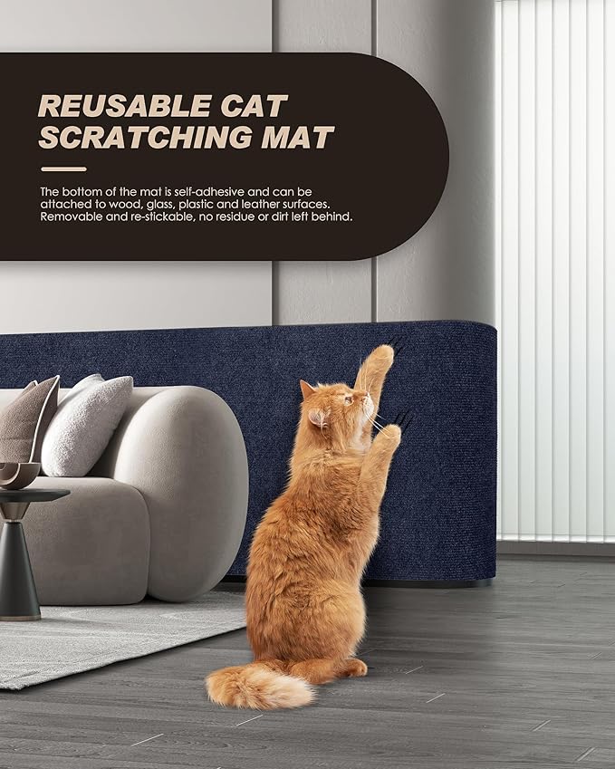 VIVOYAN 78.7"x15.8" Cat Scratch Mat,Trimmable Self-Adhesive Carpet,DIY Climb Cat Scratcher for Cat Couch Furniture or Wall Protector,Covering Cat Tower,and Replacement Pads (Dark Blue)