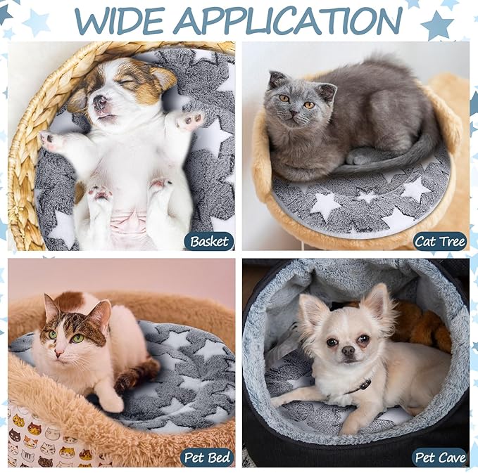 VitalCozy 2 Pack Self Heating Cat Pad Self Heating Cat Bed Machine Washable Heat Pet Mat Reversible Body Thermal Warm Round Dog Bed Crate Blanket for Feral and Indoor Cats(16'',Large Star)