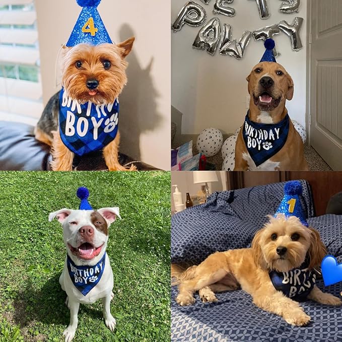 LESYPET Dog Birthday Party Supplies, Dog Birthday Hat with Bandana, and Banner, Cat Decorations Set for Party, Pink