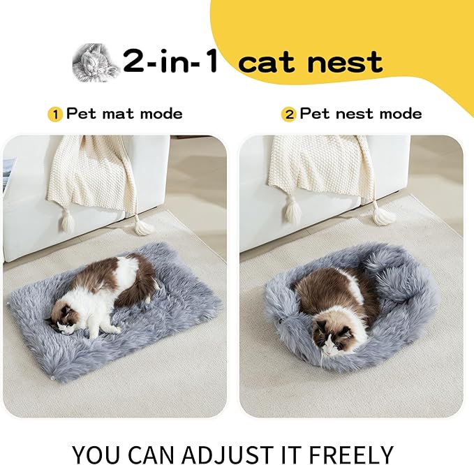 Dog Cat Bed Mat 19.6x31.4 inch, Washable Soft Plush Faux Fur Fluffy Puppy Pads Blanket for Indoor Pet Sleep Cushion Grey