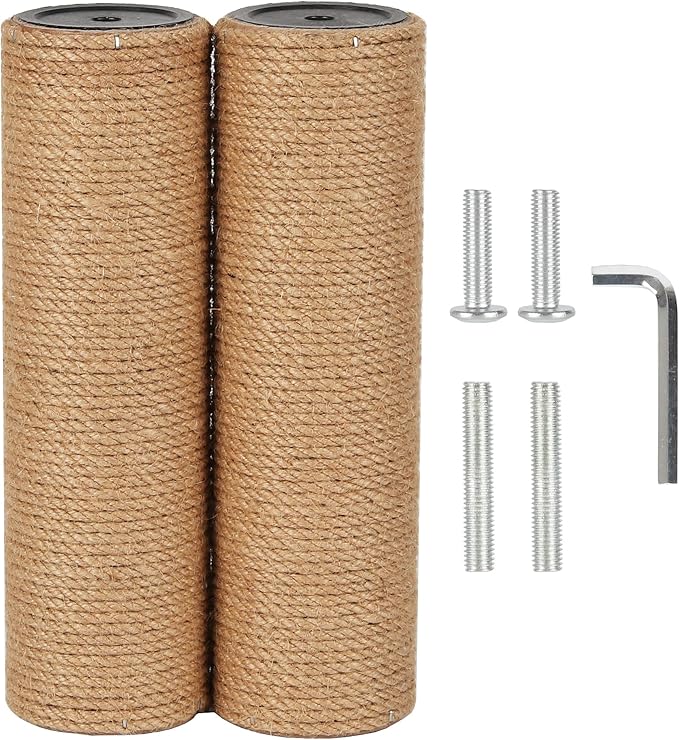 7.4cm 2.91in Diameter Cat Tree Scratching Post Replacement Jute Pole Parts for Cat Tower (9.84in/25cm, M10*2poles)