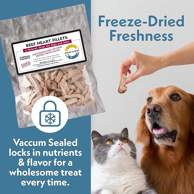 Fresh Is Best Beef Heart Fillets Freeze Dried Dog Treats – Raw Freeze Dried Dog Food for Cats & Canines – Training Treat in Resealable Zipper Bag – Grass-fed & Finished Beef Made in the USA