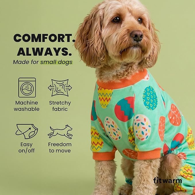 Fitwarm Easter Egg Dog Pajamas, Holiday Dog Clothes for Small Dogs Girl Boy, Pet Easter Outfit, Puppy Cat Onesie, Lightweight Velvet, Light Green, Orange, XL