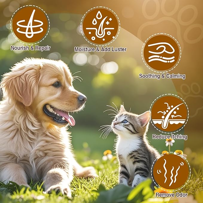 Pjordo Pet Fur Care Oil, 3.38 FL OZ Natural Oils with Collagen for Detangles, Reduces Shedding, Shiny & Silky Coat, Leave-in Conditioner for Dogs & Cats
