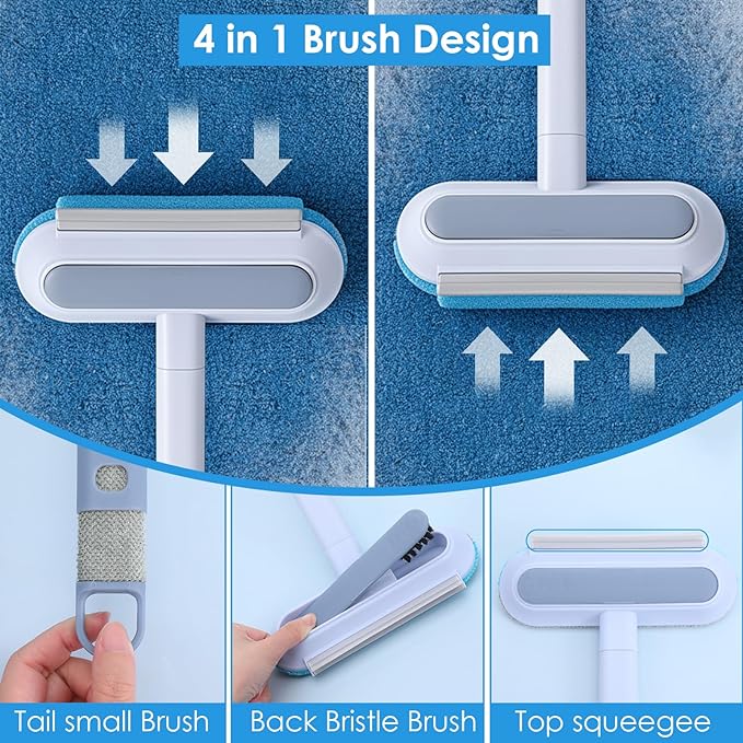 4 Pack Pet Hair Removal Tool, 2026 New 4 in 1 Dog Cat Hair Remover for Furniture, Reusable Pet Hairs Remover Brush with Extendable Handle, Multifunctional Fur Cleaner for Couch Carpets Bedding Clothes
