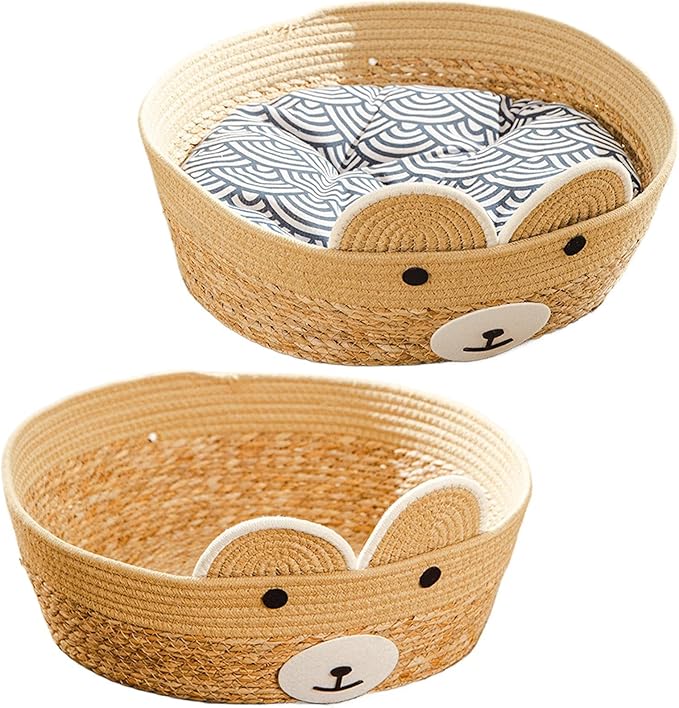 2pcs Weaving Cat Nests, Safe and Secure Pet Nest, 35x35x13cm, Cute Pet Bed for Indoor Cats Couch, Cat Bed Basket, Stylish and Functional Pets Furniture, for Lounging, Napping, Or Hiding