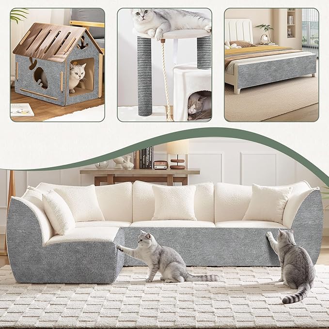78.7"x15.8" Cat Scratch Mat,Trimmable Self-Adhesive Carpet,DIY Climb Cat Scratcher for Cat Couch Furniture or Wall Protector, Cat Scratching Post Tower Replacement Pads (LightGrey, 78.7x15.8In)