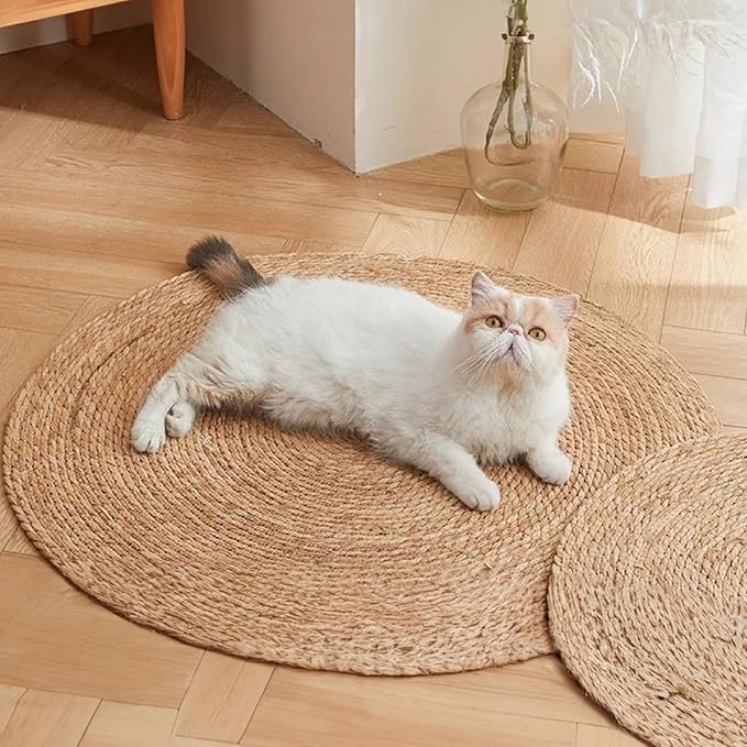 23.62In Extra Large Cat Scratcher Pad - Heavy-Duty Hand-Woven Cattail Mat, Long-Lasting for Large Breeds/Multi-Cat Households, Furniture Protector
